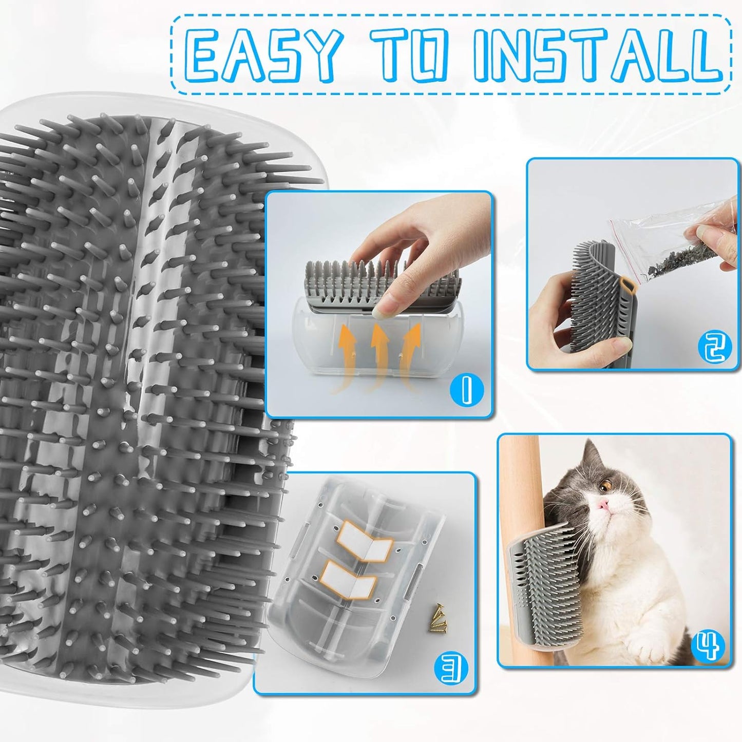 2 Pack Wall Corner Cat Groomer, Massage Combs for Short & Long Fur - Face Scratcher and Softer Massager Toy for Kittens and Puppies